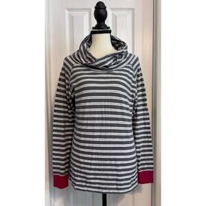 Horny Toad Long Sleeve Cowl Shirt Gray & White Stripe Womens Medium 100% Cotton